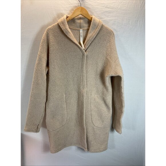 Lululemon Sincerely Sherpa Wrap Women's Med Beige Open Sweater Athleisure duster - Picture 1 of 10